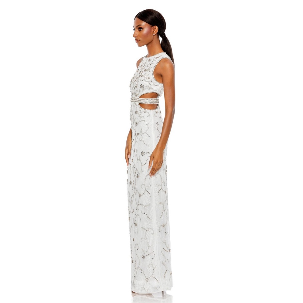 Mac Duggal NWOT Beaded High Neck Cut Out Column Dress 4 - Picture 2 of 11
